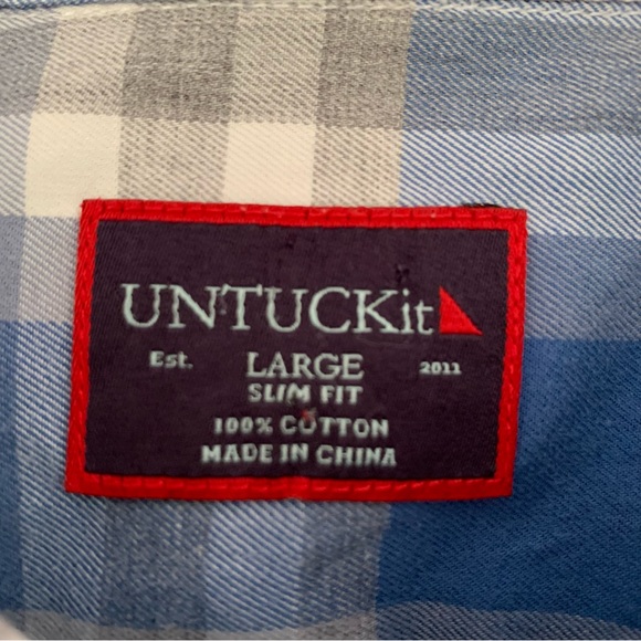 UNTUCKit Men's Blue/Grey/White Plaid Button-Down Shirt, Size Large - Picture 12 of 14